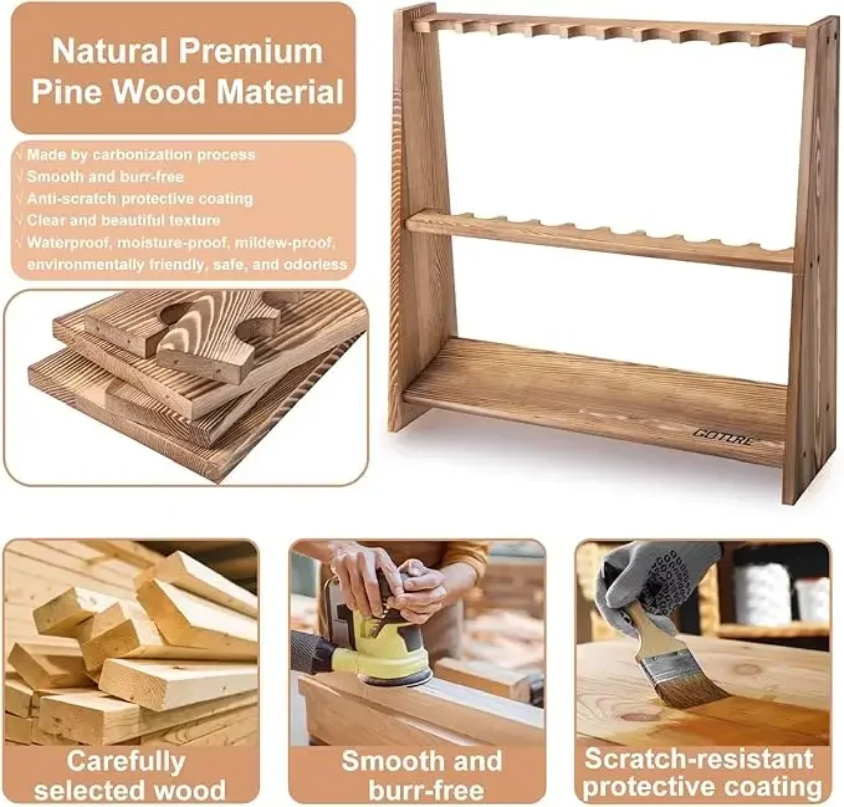 Rak Pancing Kayu Pinus Karboni - Fishing Equipment Storage ulasan dan harga