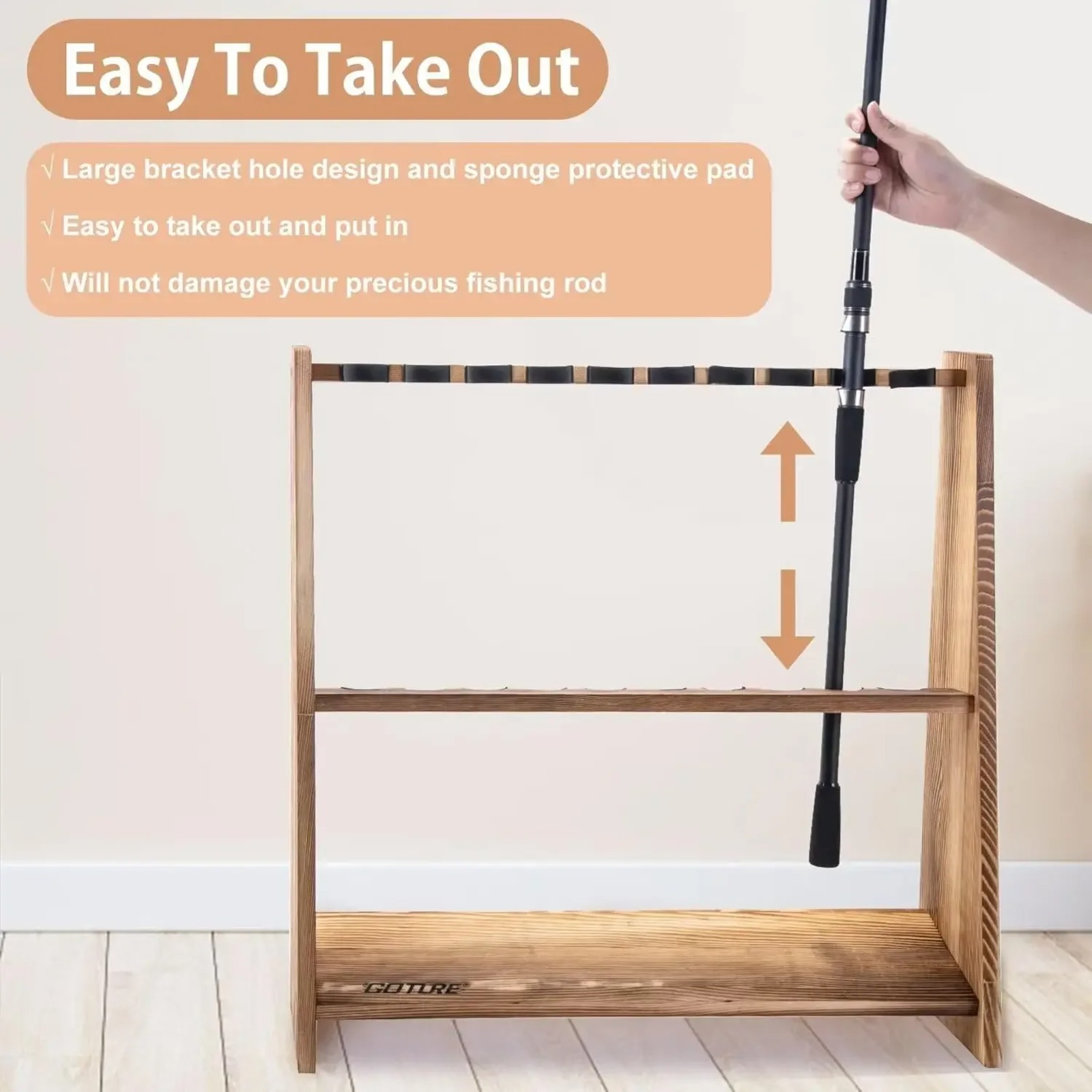 Rak Pancing Kayu Pinus Karboni - Fishing Equipment Storage ulasan dan harga
